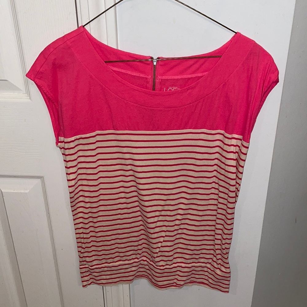 Loft hot pink striped top